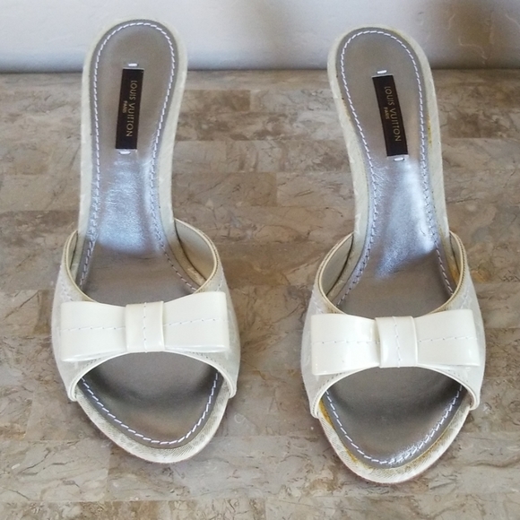 Authentic Louis Vuitton Cream Monogram Heels - Picture 2 of 7